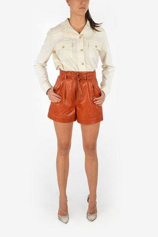 High Waist Leather Shorts With Belt