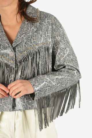 snake-print leather Jacket with Fringed and Studs