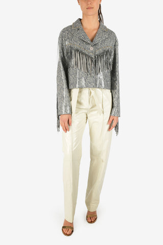 snake-print leather Jacket with Fringed and Studs
