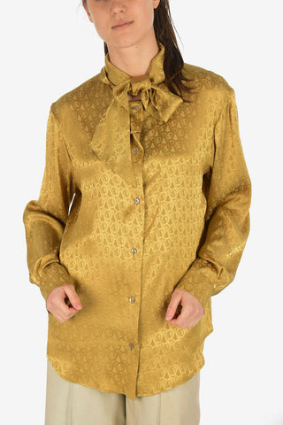 Printed Silk Blend Tie Neck Shirt