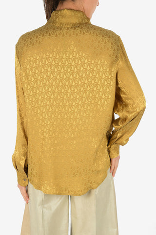 Printed Silk Blend Tie Neck Shirt