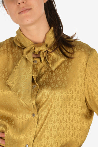 Printed Silk Blend Tie Neck Shirt