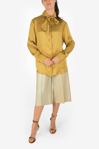 Printed Silk Blend Tie Neck Shirt