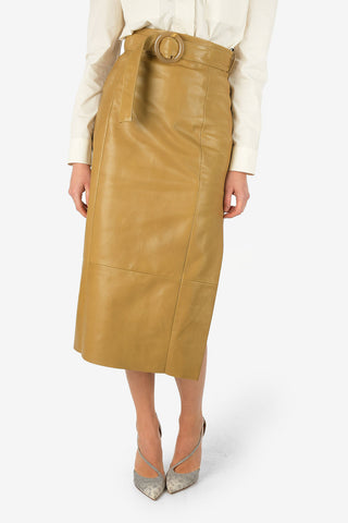 High-Waist Leather Maxi Skirt with Belt