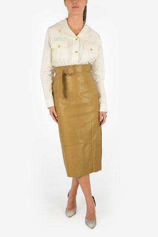 High-Waist Leather Maxi Skirt with Belt