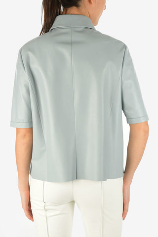 Leather Short Sleeve Shirt with Breast pocket