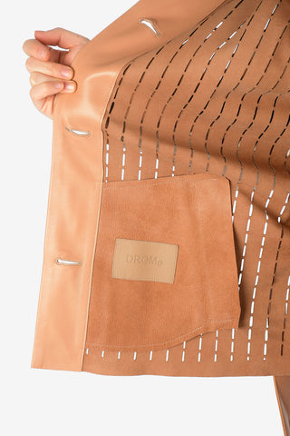 Sleeveless Leather Open Work Jacket with Belt