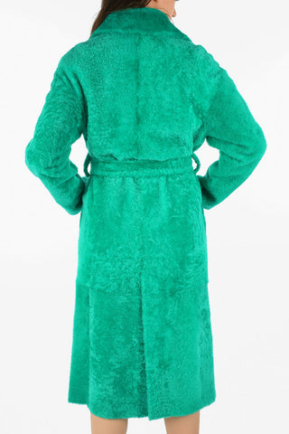 Center Split Double Breasted Shearling Jacket with Belt
