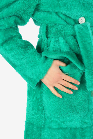 Center Split Double Breasted Shearling Jacket with Belt