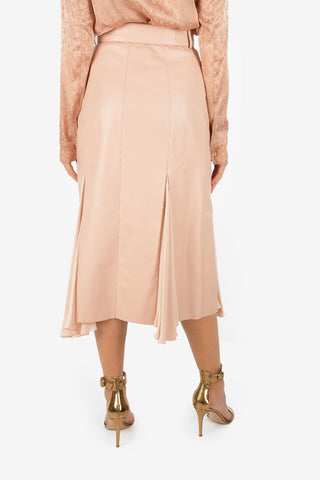 Split-Front Hem High Waist Leather Skirt with Belt