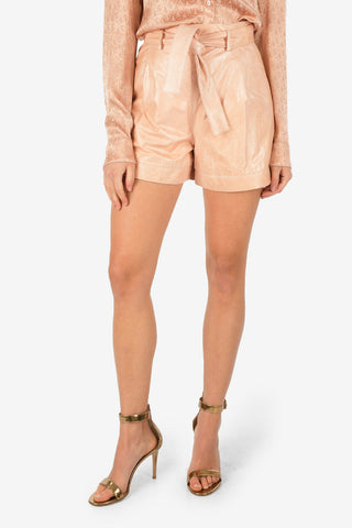 High- Waist Leather Shorts with Side Pockets and Belt