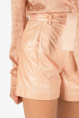 High- Waist Leather Shorts with Side Pockets and Belt