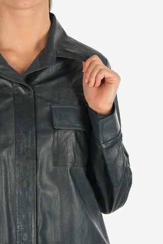 Snap Button Leather Shirt