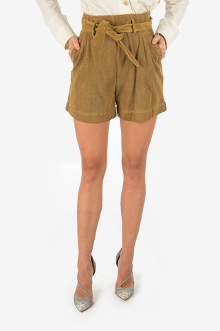 High Waist Open Work Suede Leather Shorts With Belt