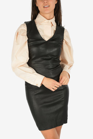 V-Neck Leather Bodycon Dress