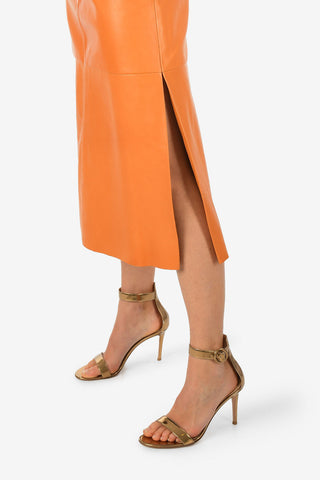 Leather Longuette Skirt With Size Zip Closure