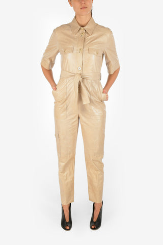 Leather Utility-Style Jumpsuit With Belt