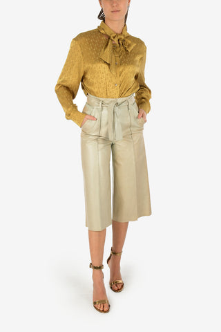 High-Waist Leather Gaucho Pants With Belt