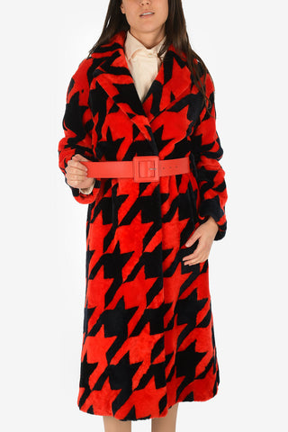 Printed Shearling Jacket with Belt