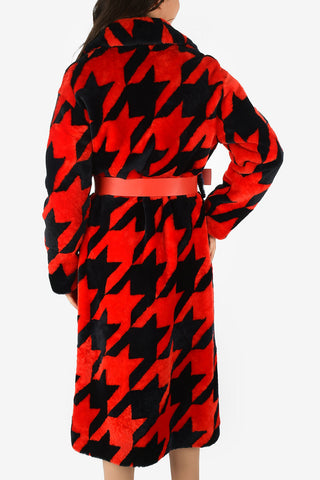 Printed Shearling Jacket with Belt