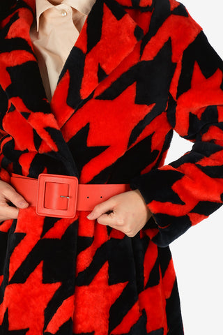 Printed Shearling Jacket with Belt