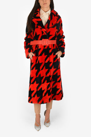 Printed Shearling Jacket with Belt