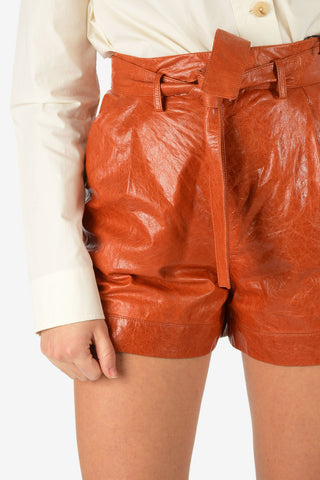 High Waist Leather Shorts With Belt