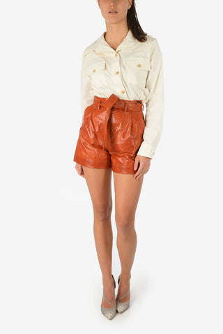 High Waist Leather Shorts With Belt
