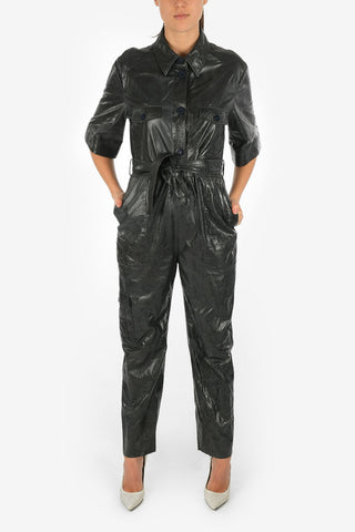 Leather Utility-Style Jumpsuit With Belt