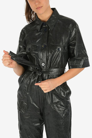 Leather Utility-Style Jumpsuit With Belt