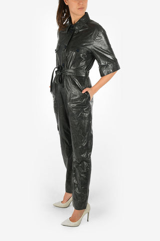 Leather Utility-Style Jumpsuit With Belt