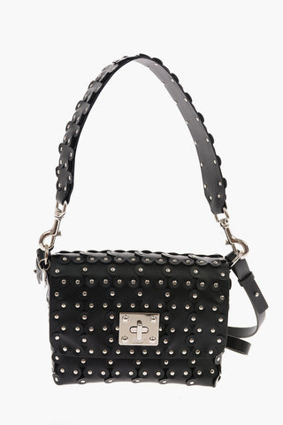 Leather Shoulder Bag with Floral Applications