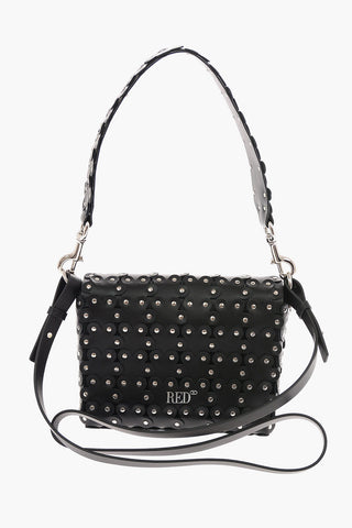 Leather Shoulder Bag with Floral Applications