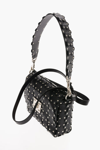 Leather Shoulder Bag with Floral Applications