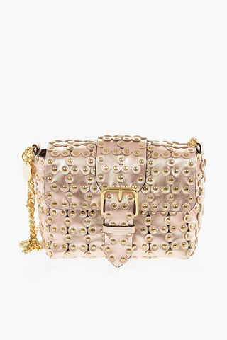Metallic Soft Leather Mini Shoulder Bag with Floral Applications