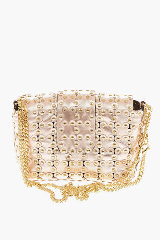 Metallic Soft Leather Mini Shoulder Bag with Floral Applications
