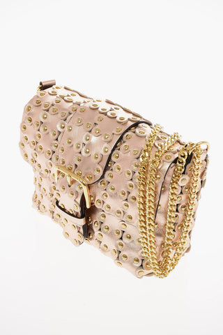 Metallic Soft Leather Mini Shoulder Bag with Floral Applications