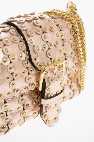 Metallic Soft Leather Mini Shoulder Bag with Floral Applications