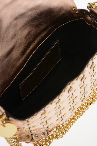 Metallic Soft Leather Mini Shoulder Bag with Floral Applications