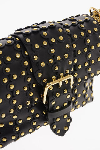 Soft Leather Mini Shoulder Bag with Floral Applications