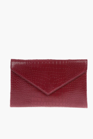 Croco Printed Leather Pouch with Outer Pocket 