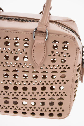 Laser cut Leather Mini Bowler Bag with Removable Shoulder Strap 