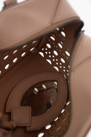 Laser cut Leather Mini Bowler Bag with Removable Shoulder Strap 