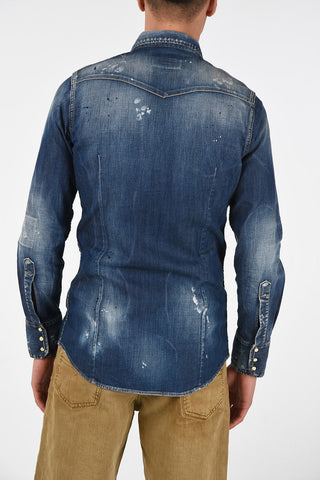 Camicia in Denim Effetto Vintage con Bottoni Automatici