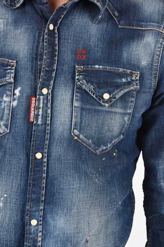 Camicia in Denim Effetto Vintage con Bottoni Automatici