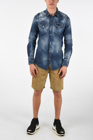Camicia in Denim Effetto Vintage con Bottoni Automatici