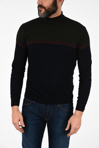 two-tone virgin wool turtle-neck sweater