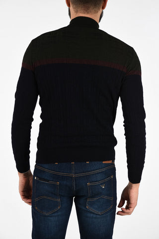 two-tone virgin wool turtle-neck sweater