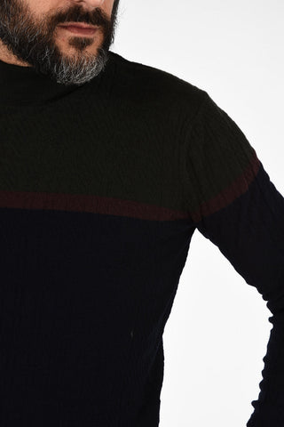 two-tone virgin wool turtle-neck sweater