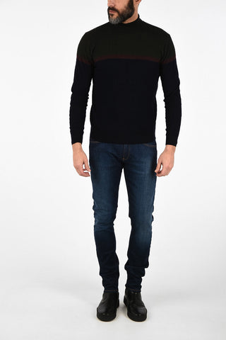 two-tone virgin wool turtle-neck sweater